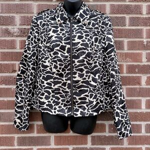 Peck & Peck Collection Animal Print Jacket Blazer Gull zip Military style Sz 14